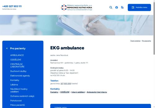 Zobrazit webové stránky EKG ambulance - Nemocnice Kutná Hora