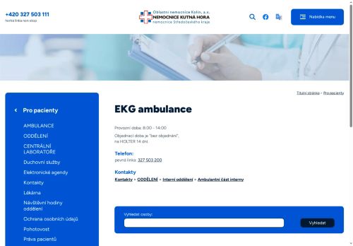 Zobrazit webové stránky EKG ambulance - Nemocnice Kutná Hora