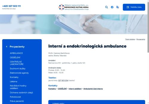 Zobrazit webové stránky Interní a endokrinologická ambulance - Nemocnice Kutná Hora - MUDr. Gabriela Bartůňková