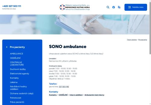 Zobrazit webové stránky SONO ambulance - Nemocnice Kutná Hora