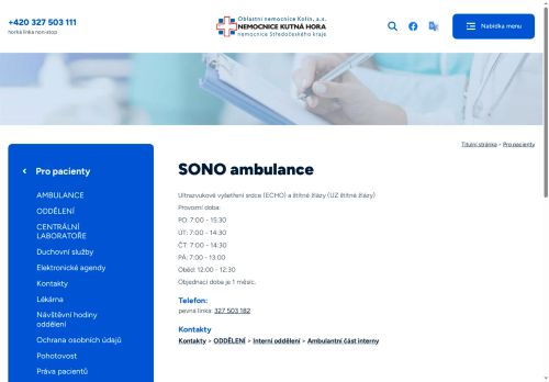 Zobrazit webové stránky SONO ambulance - Nemocnice Kutná Hora