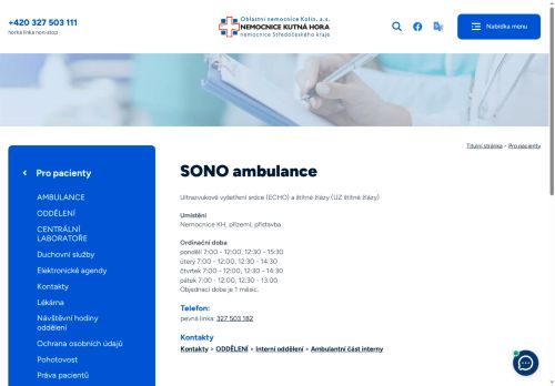 Zobrazit webové stránky SONO ambulance - Nemocnice Kutná Hora