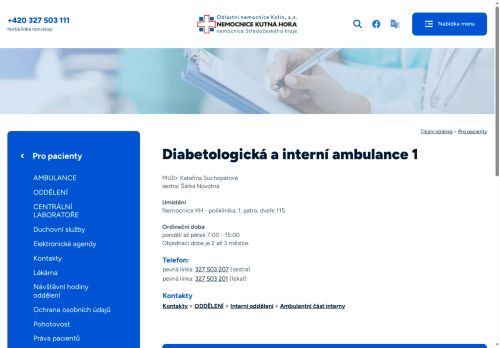 Zobrazit webové stránky Diabetologická a interní ambulance 1 - Nemocnice Kutná Hora