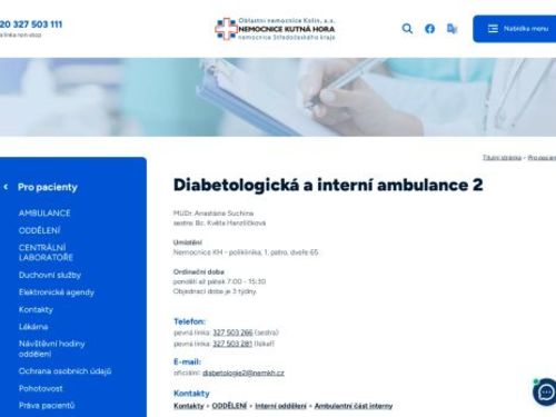 Diabetologická a interní ambulance 2 - Nemocnice Kutná Hora