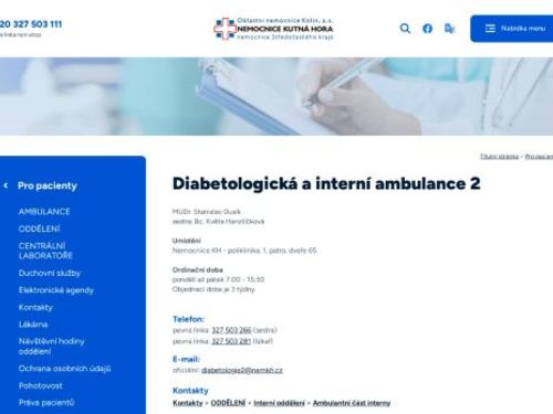 Diabetologická a interní ambulance 2 - Nemocnice Kutná Hora