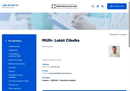 Zobrazit webové stránky Rehabilitační ambulance - Nemocnice Kutná Hora - MUDr. Lukáš Cibulka