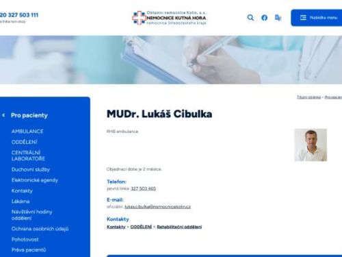 Rehabilitační ambulance - Nemocnice Kutná Hora - MUDr. Lukáš Cibulka