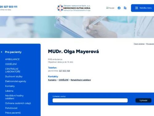 Rehabilitační ambulance - Nemocnice Kutná Hora - MUDr. Olga Mayerová