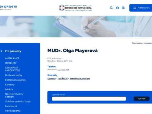 Rehabilitační ambulance - Nemocnice Kutná Hora - MUDr. Olga Mayerová