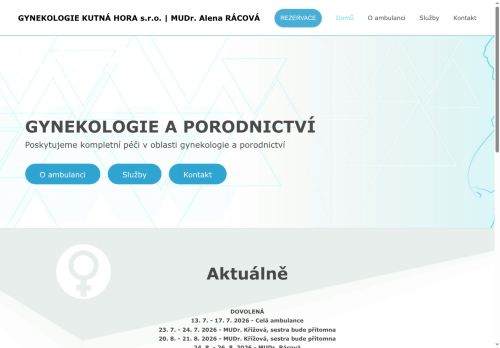 Zobrazit webové stránky Gynekologie - MUDr. Alena Rácová