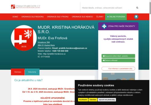 Zobrazit webové stránky Praktický lékař pro dospělé - MUDr. Kristina Horáková