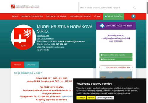 Zobrazit webové stránky Praktický lékař pro dospělé - MUDr. Kristina Horáková