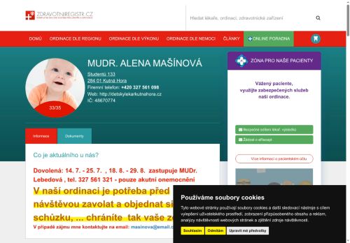 Zobrazit webové stránky Praktický lékař pro děti a dorost - MUDr. Alena Mašínová