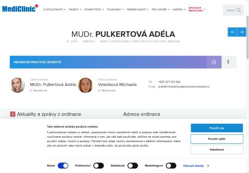 Zobrazit webové stránky Praktický lékař pro dospělé MediClinic - MUDr. Adéla Pulkertová