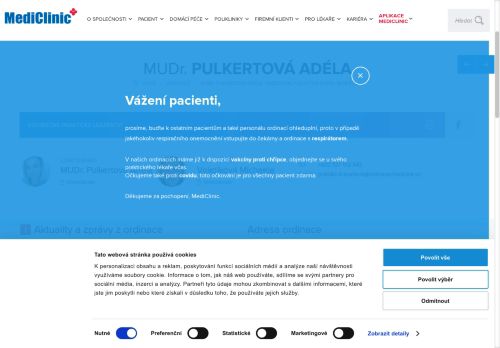 Zobrazit webové stránky Praktický lékař pro dospělé MediClinic - MUDr. Adéla Pulkertová