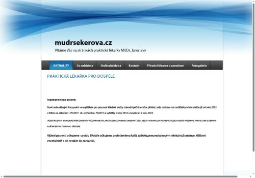 Zobrazit webové stránky Praktický lékař pro dospělé - MUDr. Jaroslava Sekerová