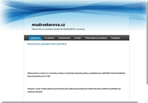Zobrazit webové stránky Praktický lékař pro dospělé - MUDr. Jaroslava Sekerová