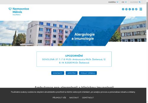 Zobrazit webové stránky Ambulance pro alergologii a imunologii - Nemocnice Mělník