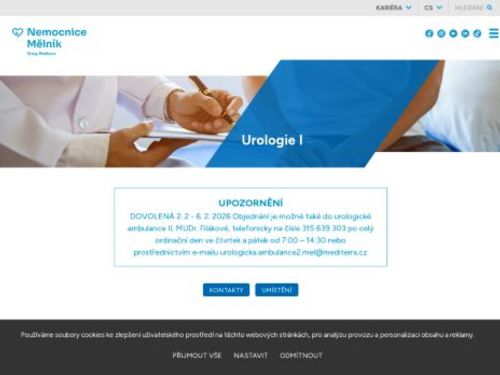 Urologická ambulance - Nemocnice Mělník - MUDr. Michal Brychcín