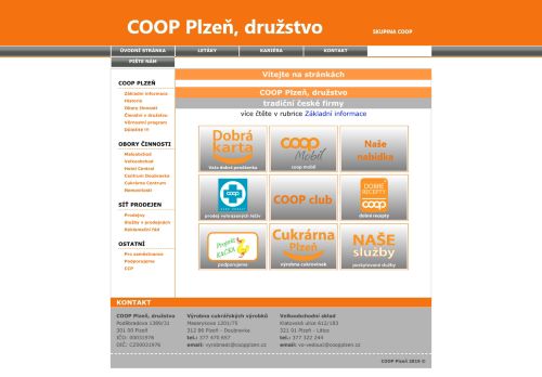 Webové stránky COOP Plzeň, družstvo, Šťáhlavy