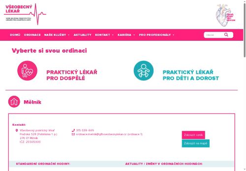 Zobrazit webové stránky Praktický lékař pro dospělé Všeobecný lékař - ordinace 1 (Poliklinika Mělník)