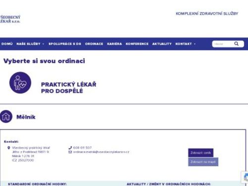 Praktický lékař pro dospělé Všeobecný lékař - ordinace Pražská 532/25