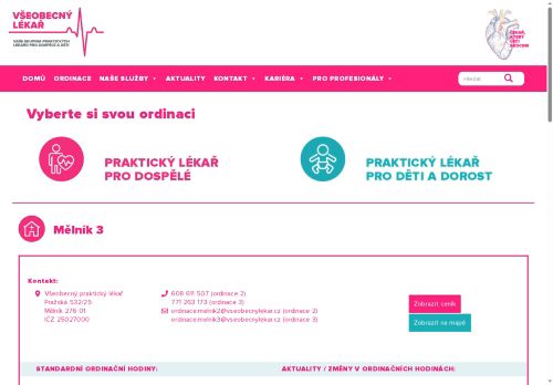 Zobrazit webové stránky Praktický lékař pro dospělé Všeobecný lékař - ordinace Pražská 532/25