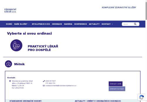 Zobrazit webové stránky Praktický lékař pro dospělé Všeobecný lékař - ordinace Pražská 532/25