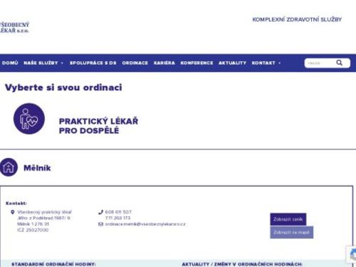 Praktický lékař pro dospělé Všeobecný lékař - ordinace Pražská 532/25