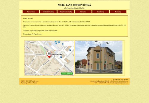 Zobrazit webové stránky Praktický lékař pro dospělé PJ PRAKTIK - MUDr. Jana Petrovičová