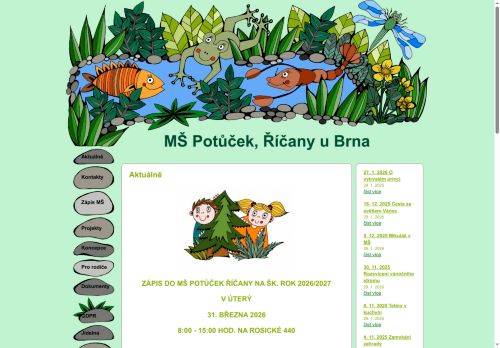 Webové stránky Mateřská škola Potůček, Říčany, p. o., Říčany