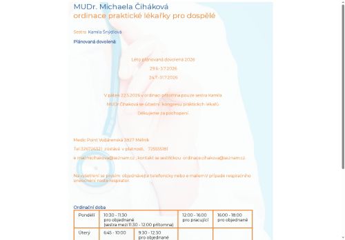 Zobrazit webové stránky Praktický lékař pro dospělé - MUDr. Michaela Čiháková