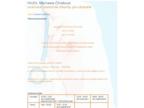Praktický lékař pro dospělé - MUDr. Michaela Čiháková