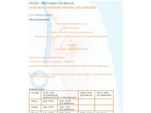 Praktický lékař pro dospělé - MUDr. Michaela Čiháková