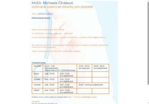 Zobrazit webové stránky Praktický lékař pro dospělé - MUDr. Michaela Čiháková