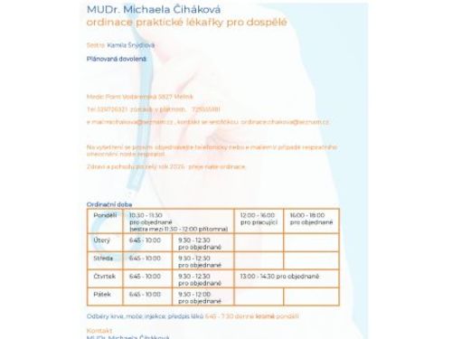 Praktický lékař pro dospělé - MUDr. Michaela Čiháková