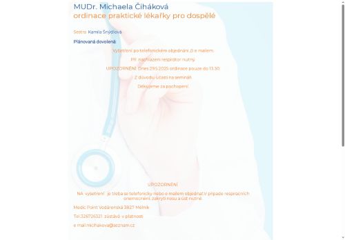 Zobrazit webové stránky Praktický lékař pro dospělé - MUDr. Michaela Čiháková