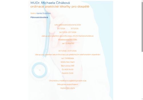 Zobrazit webové stránky Praktický lékař pro dospělé - MUDr. Michaela Čiháková