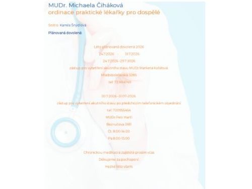 Praktický lékař pro dospělé - MUDr. Michaela Čiháková