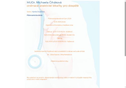 Zobrazit webové stránky Praktický lékař pro dospělé - MUDr. Michaela Čiháková