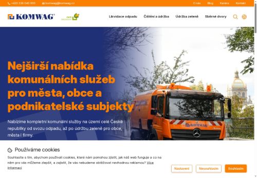Webové stránky Komwag, podnik čistoty a údržby města, a.s., Praha