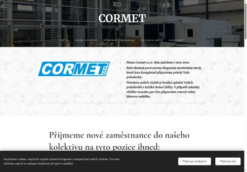 Webové stránky CORMET, s.r.o., Dřínov