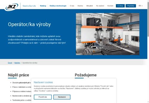 JKZ BUČOVICE, a.s. nabízí práci na pozici Operátor/Operátorka výroby v obci Bučovice