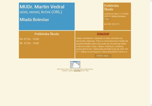 Zobrazit webové stránky ORL ambulance - MUDr. Martin Vedral (Poliklinika Škoda)