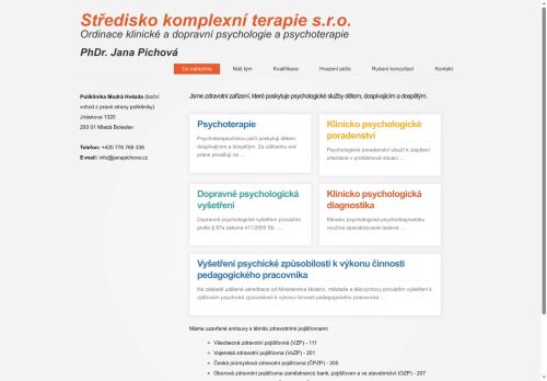 Zobrazit webové stránky Ordinace klinické a dopravní psychologie a psychoterapie Středisko komplexní terapie s.r.o. - PhDr. Jana Pichová