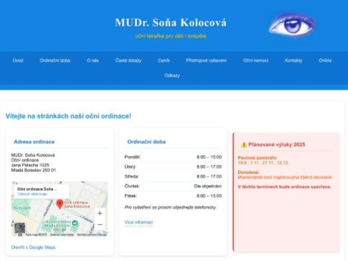 Oční ordinace - MUDr. Soňa Kolocová