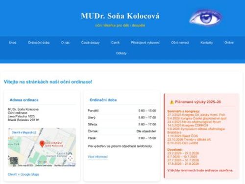 Oční ordinace - MUDr. Soňa Kolocová