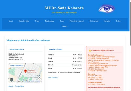 Zobrazit webové stránky Oční ordinace - MUDr. Soňa Kolocová