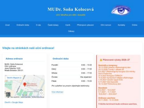 Oční ordinace - MUDr. Soňa Kolocová