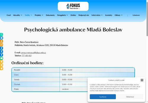 Zobrazit webové stránky Psychologická ambulance FOKUS Mladá Boleslav z.s. - PhDr. Petra Černá Rynešová